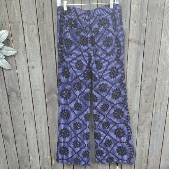 Anthropologie Ett Twa Wide Leg Pants Floral Pull On Cropped Textured - Picture 6 of 7